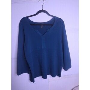 Cable And Gauge 2X Blue Teal Long Sleeve Professional Career Top V Neck